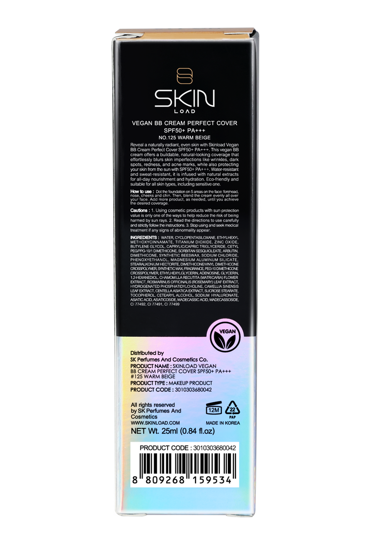 Vegan BB Cream Perfect Cover SPF50+ PA+++ #125 Warm Beige - 25ml